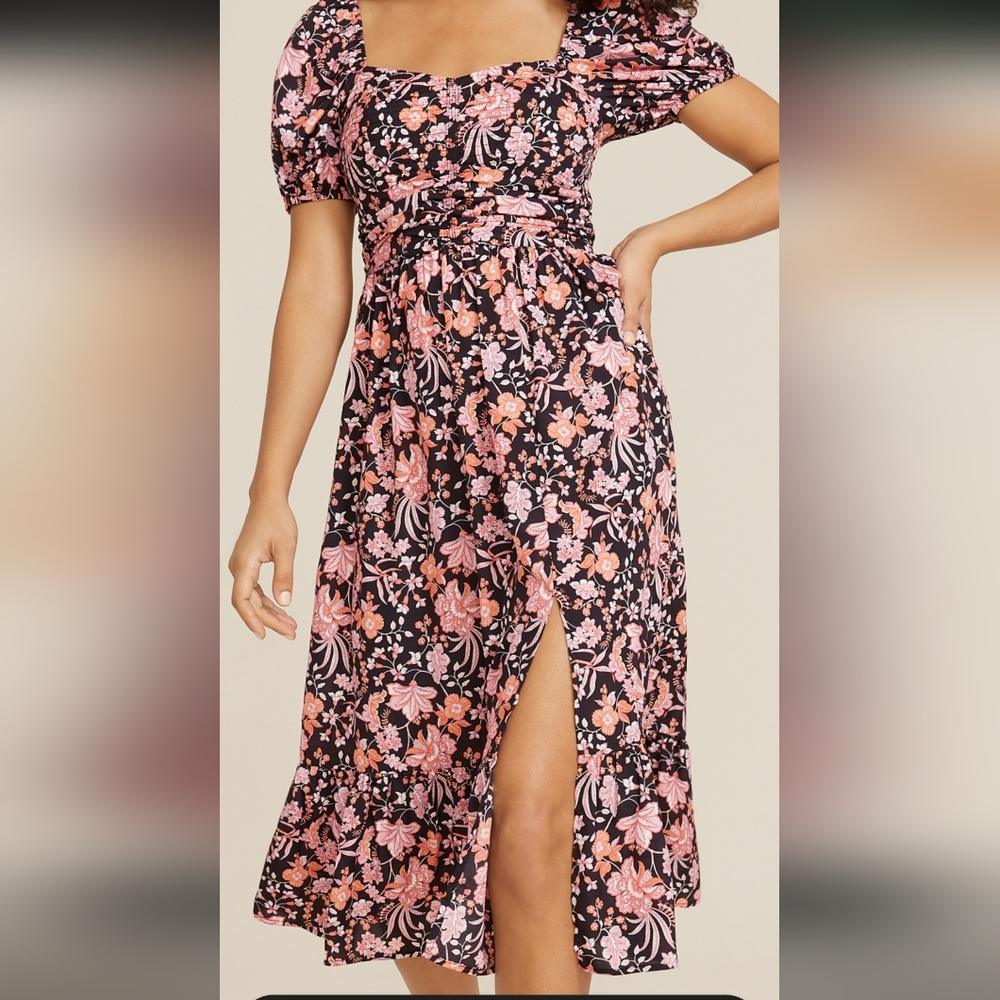 Maurice's Floral Sweetheart Neck Midi Dress